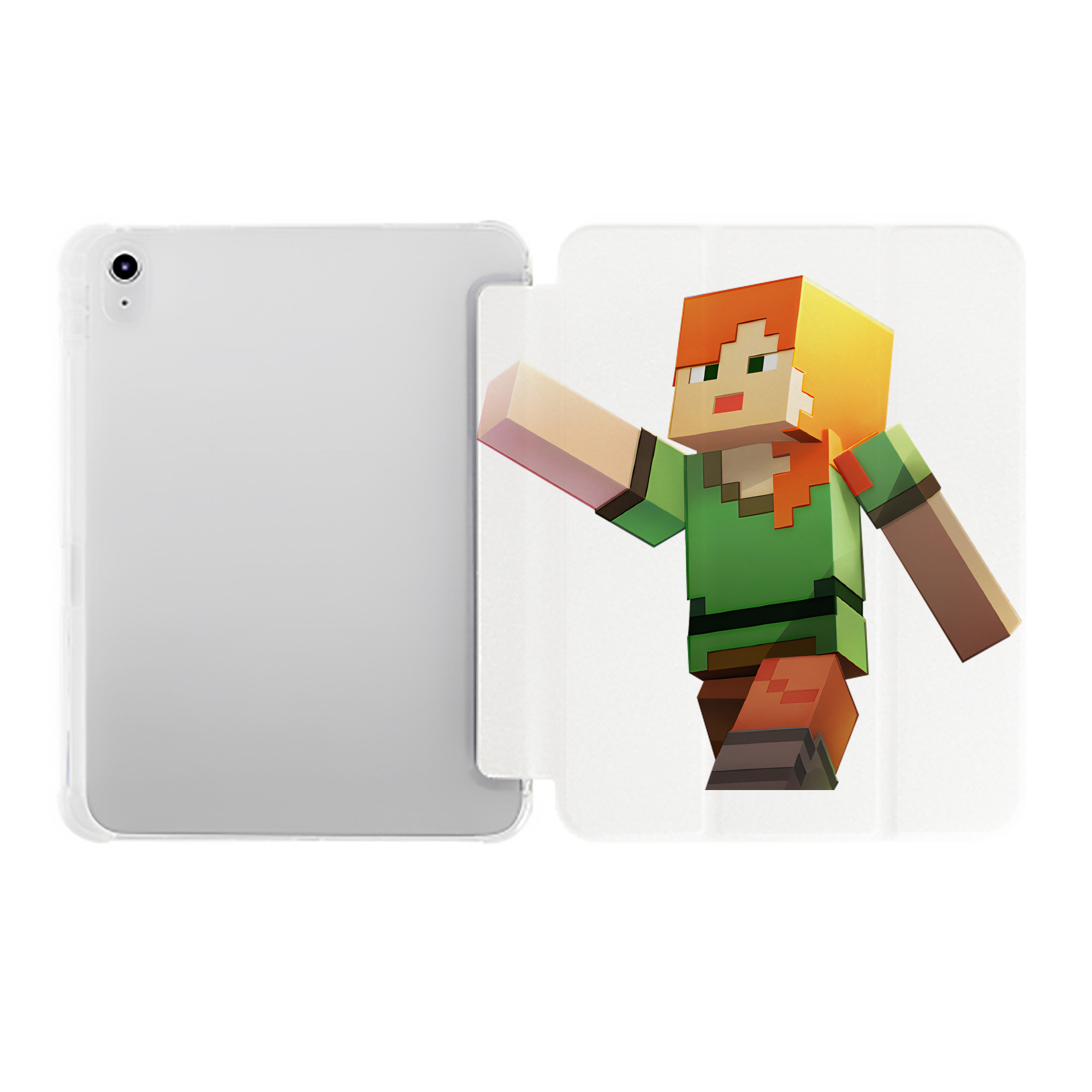 （画像用） マインクラフト ブロックの世界 Minecraft MC Block world IPad ケース ペン収納付き 三つ折りスタンド PUレザー×シリコン 対応機種9.5/10.5/10.9インチ